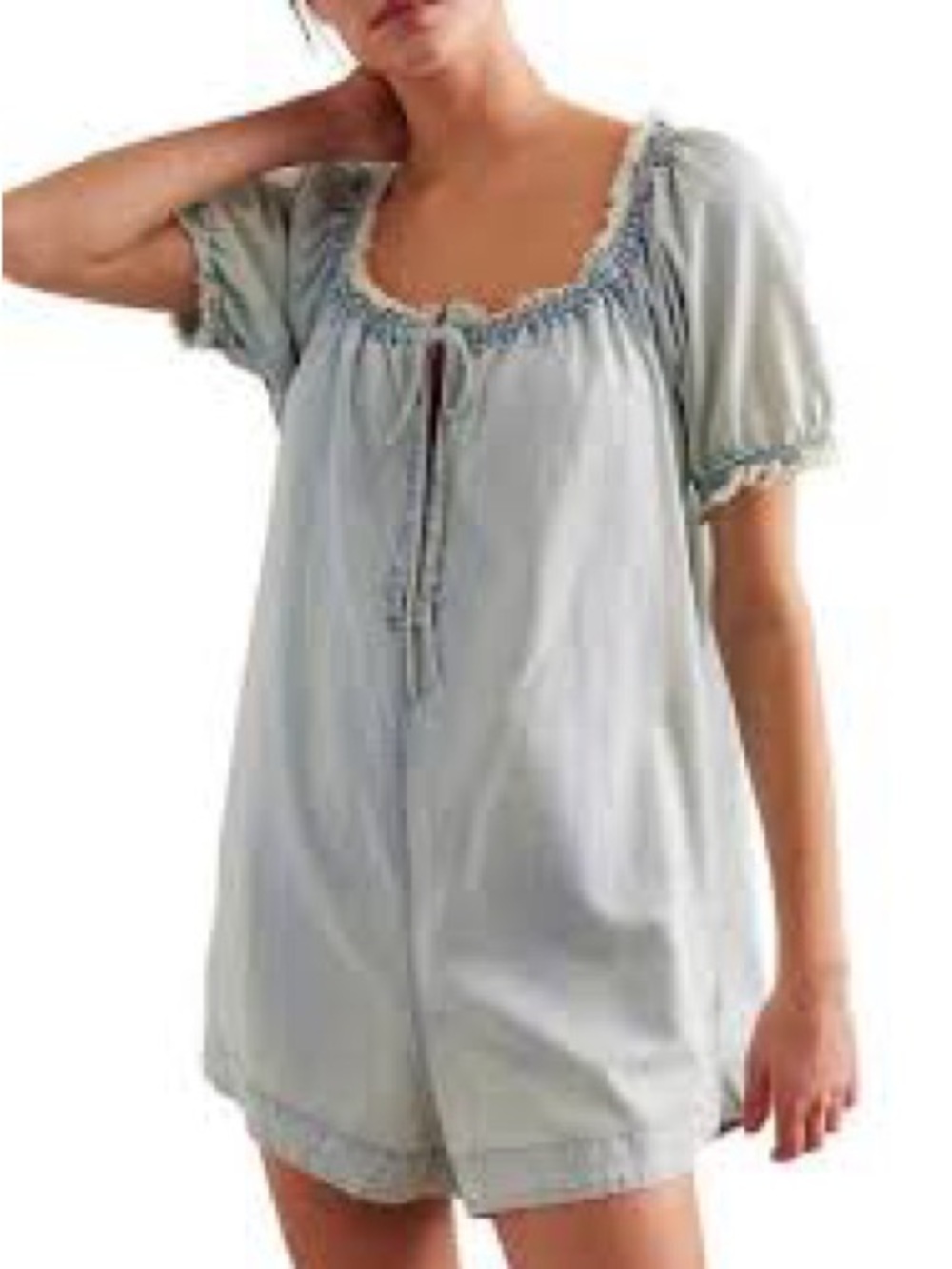 Free People X We The Free Daisy Denim Babydoll Romper in August Blue
